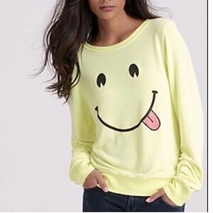 Wildfox Smiley Face Baggy Beach Jumper in Yellow